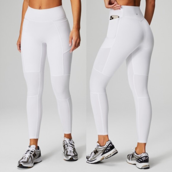 Fabletics Pants - Fabletics High Waisted Motion365 Moto Leggings Women Activewear White Medium NEW